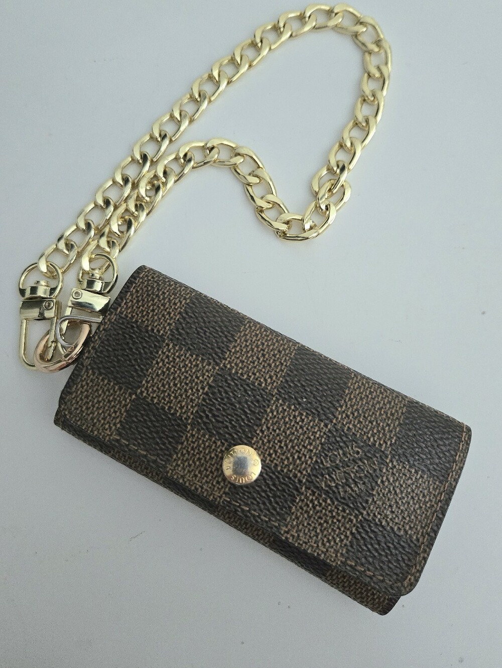 Authentic LOUIS VUITTON LV Damier Wristlet Leather Key Card‎ Wallet Clutch
